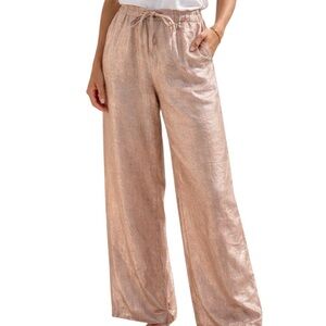 Ellen Tracy Rose Gold Metallic Linen Blend Wide Leg
Drawstring Pants Small